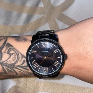 Guess Diamond-Accent Black Stainless Steel Watch